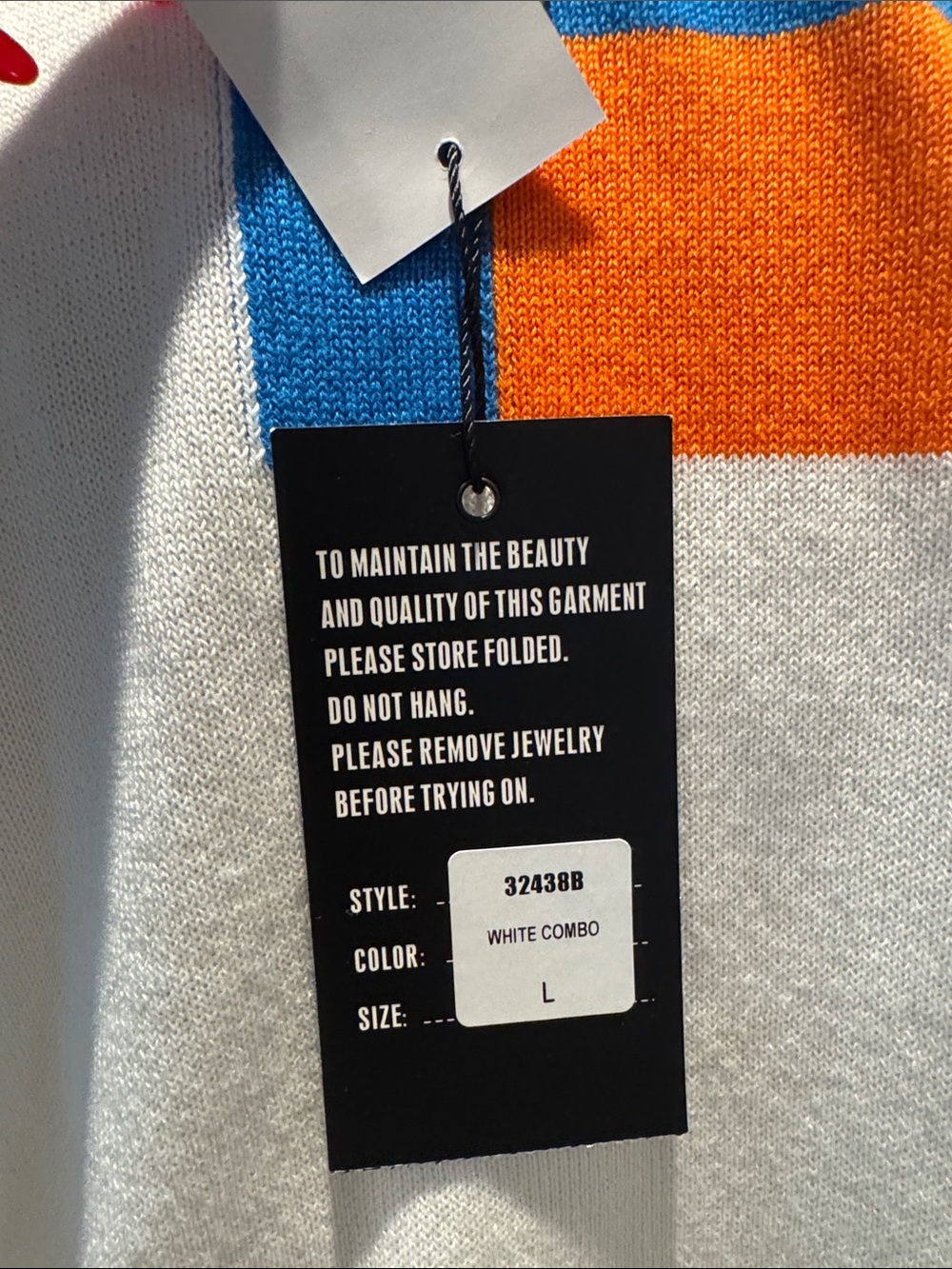 MK Metric Knits NWT Hamptons Private Crewneck Sweater -Orange Accents. - Picture 4 of 9
